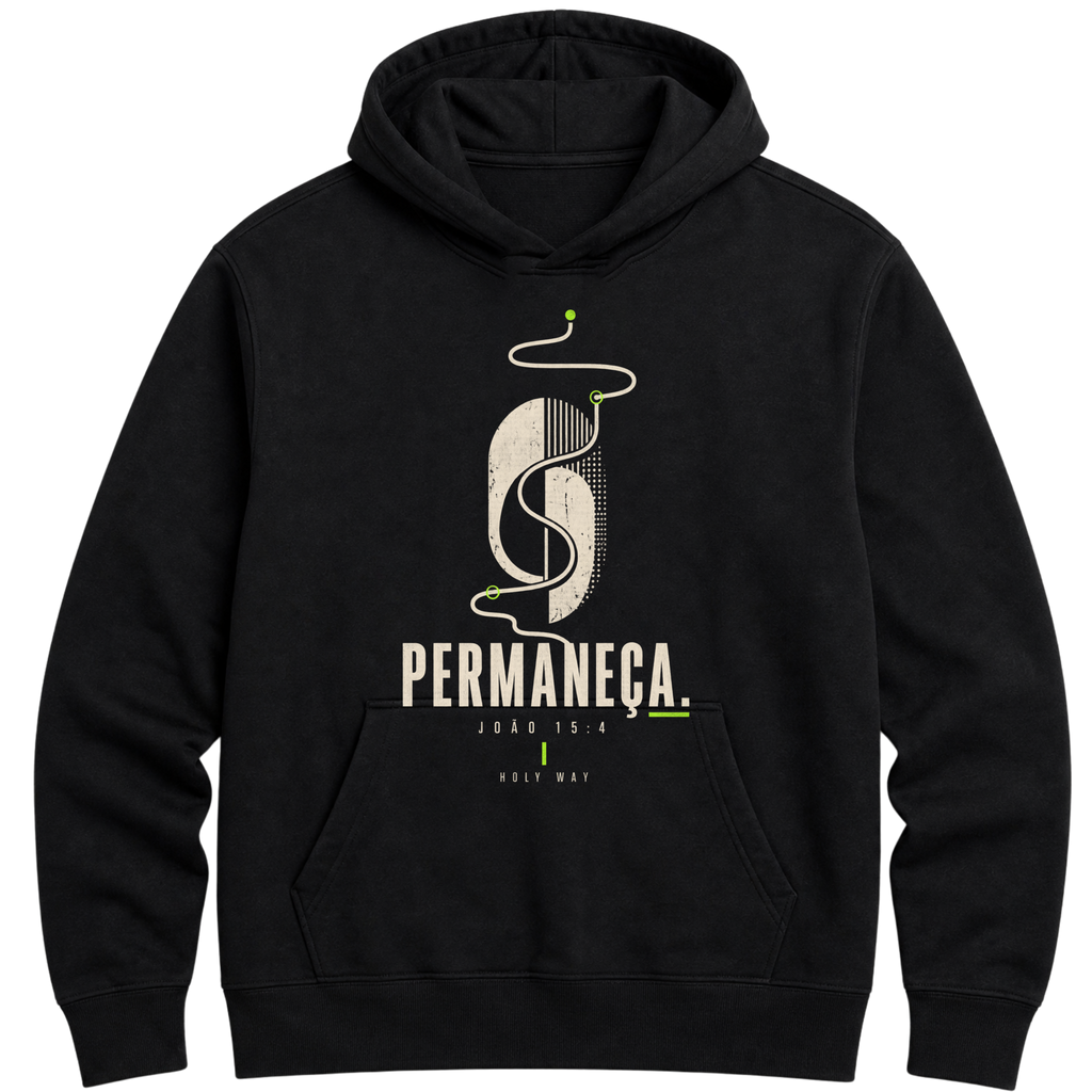Moletom Hoodie Permaneça — João 15:4 — Hoodie Essential unissex, estampa frente e/ou costas, visual 2 de 3