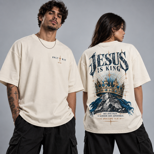 Camiseta Oversized Jesus Is King — Oversized Cotton unissex, visual 2 de 4
