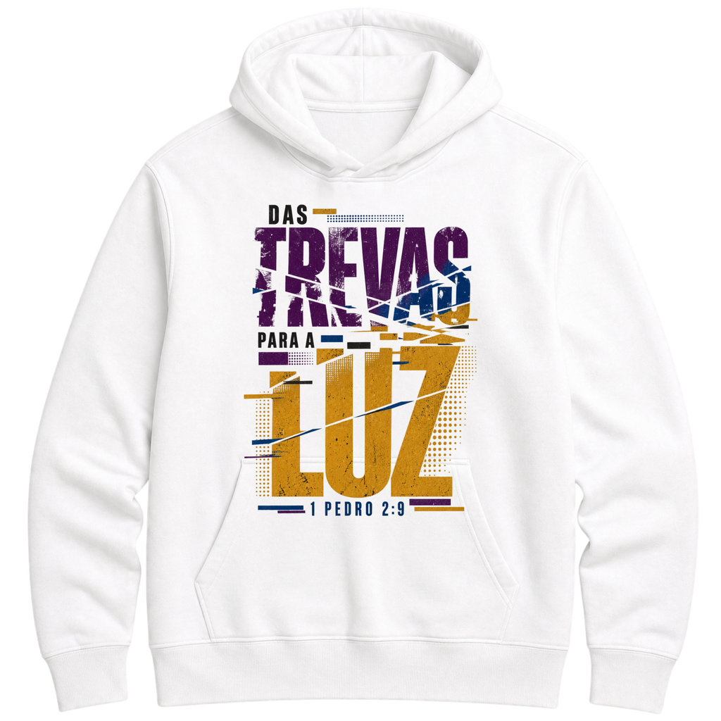 Moletom Hoodie Das Trevas para a Luz — Hoodie Essential unissex, estampa frente e/ou costas, visual 1 de 3