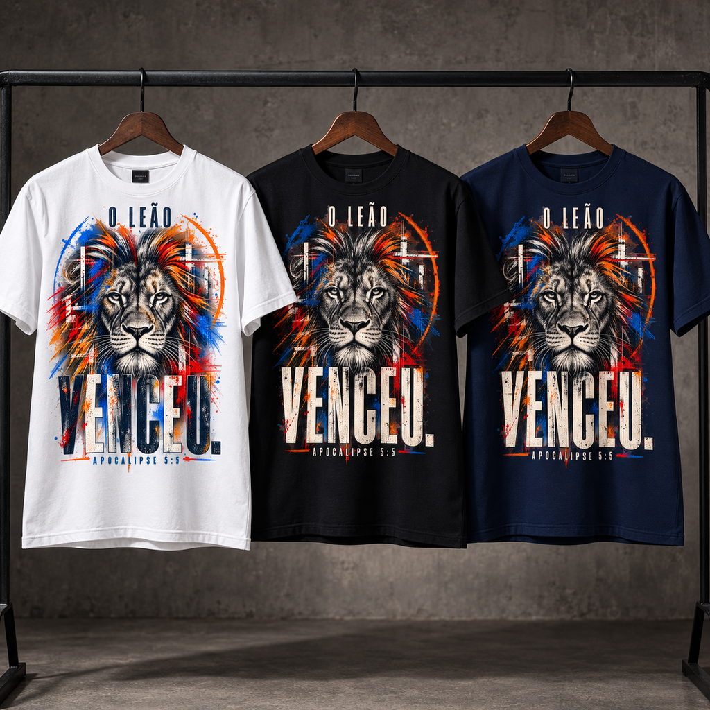 Camiseta Regular O Leão Venceu — Apocalipse 5:5 — Regular Essential unissex, visual 4 de 4