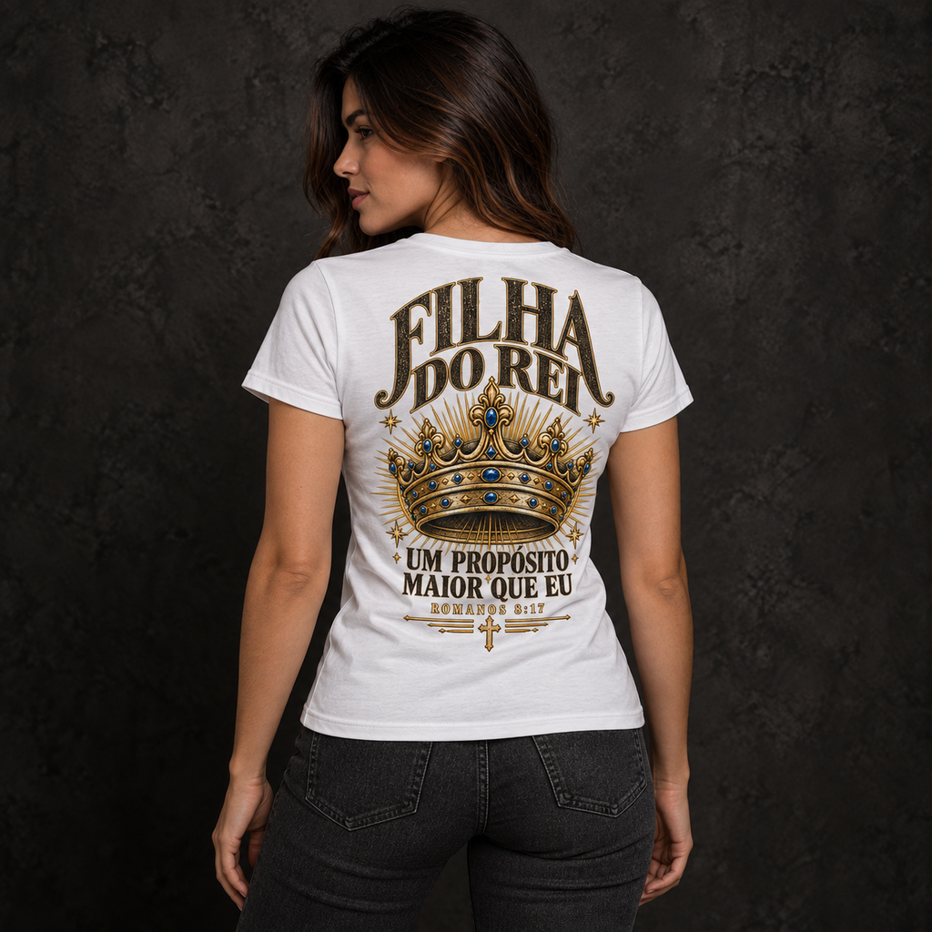 Baby Look cristã Filha do Rei com coroa — Romanos 8:17
