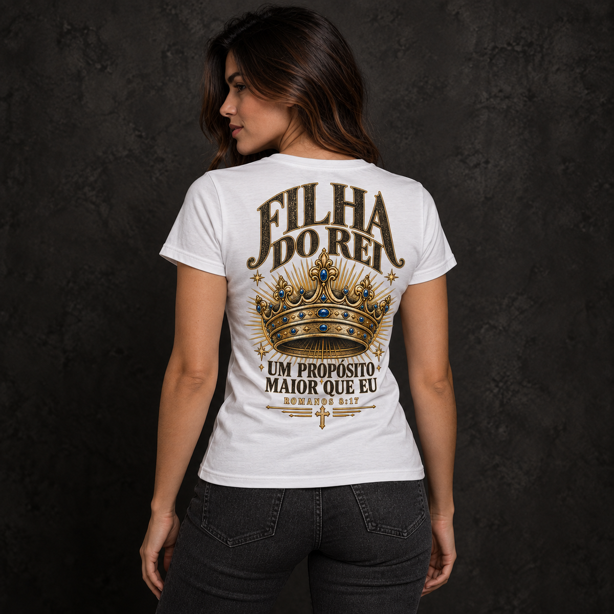 Baby Look cristã Filha do Rei com coroa — Romanos 8:17