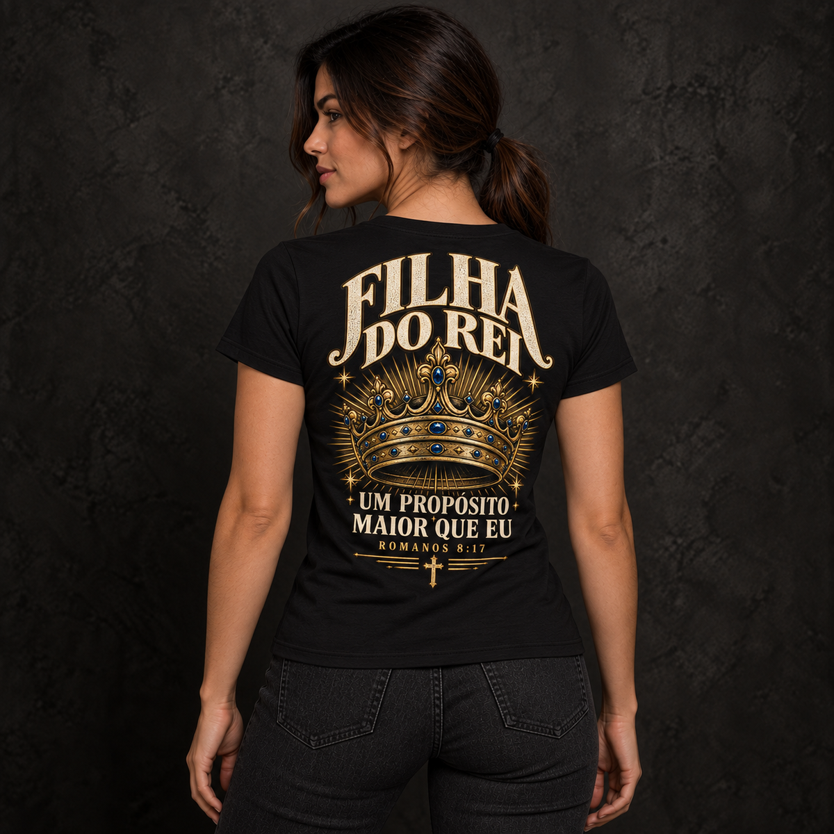 Baby Look cristã Filha do Rei com coroa — Romanos 8:17