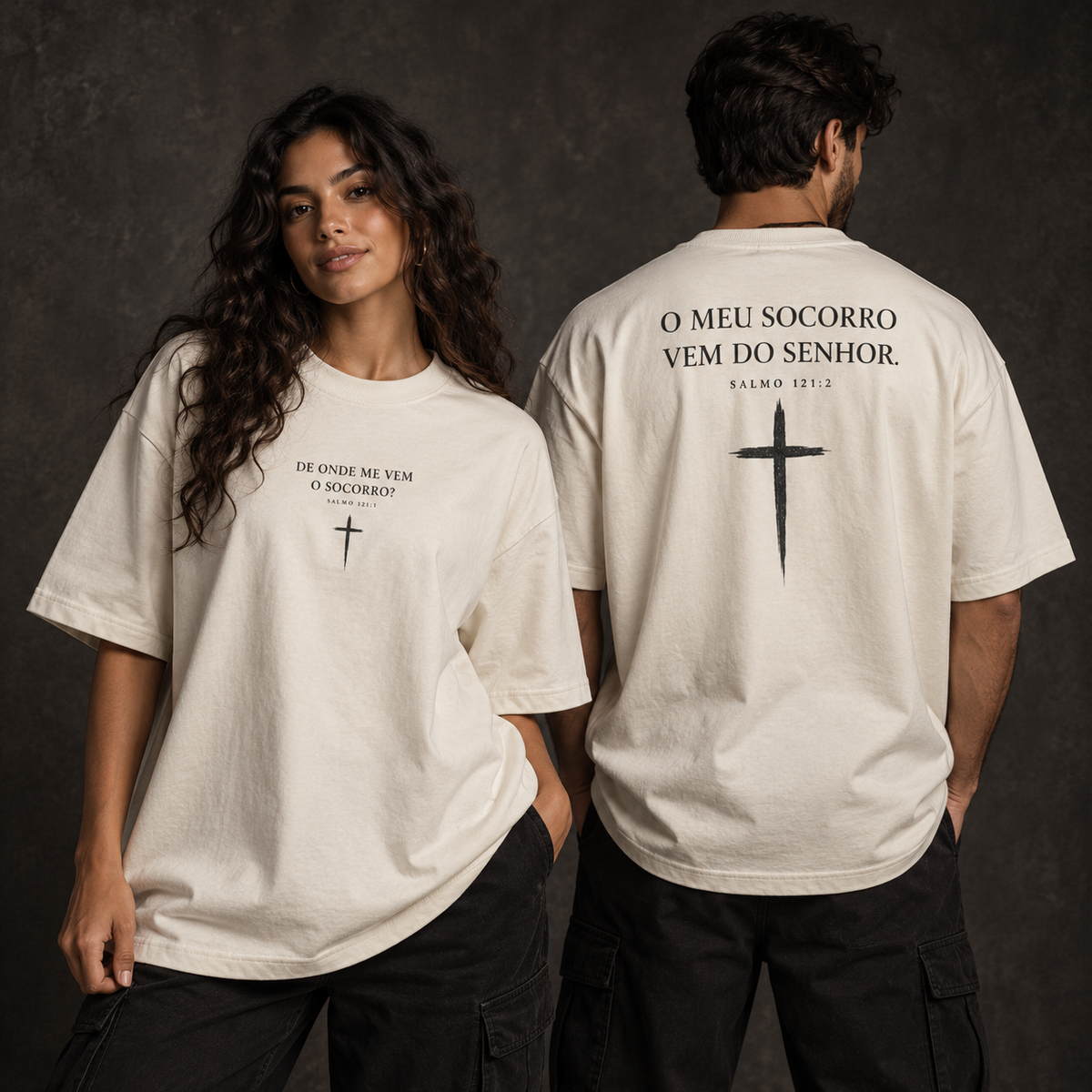 Camiseta Oversized O Meu Socorro — Salmo 121:1–2 — Oversized Cotton unissex, visual 2 de 3