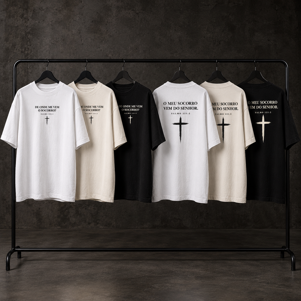 Camiseta Oversized O Meu Socorro — Salmo 121:1–2 — Oversized Cotton unissex, visual 3 de 3