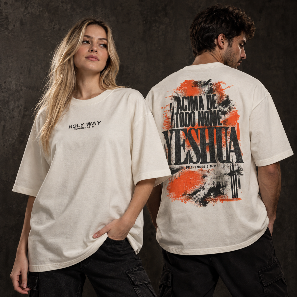 Camiseta Oversized Yeshua — Filipenses 2:9–11 — Oversized Cotton unissex, visual 1 de 2