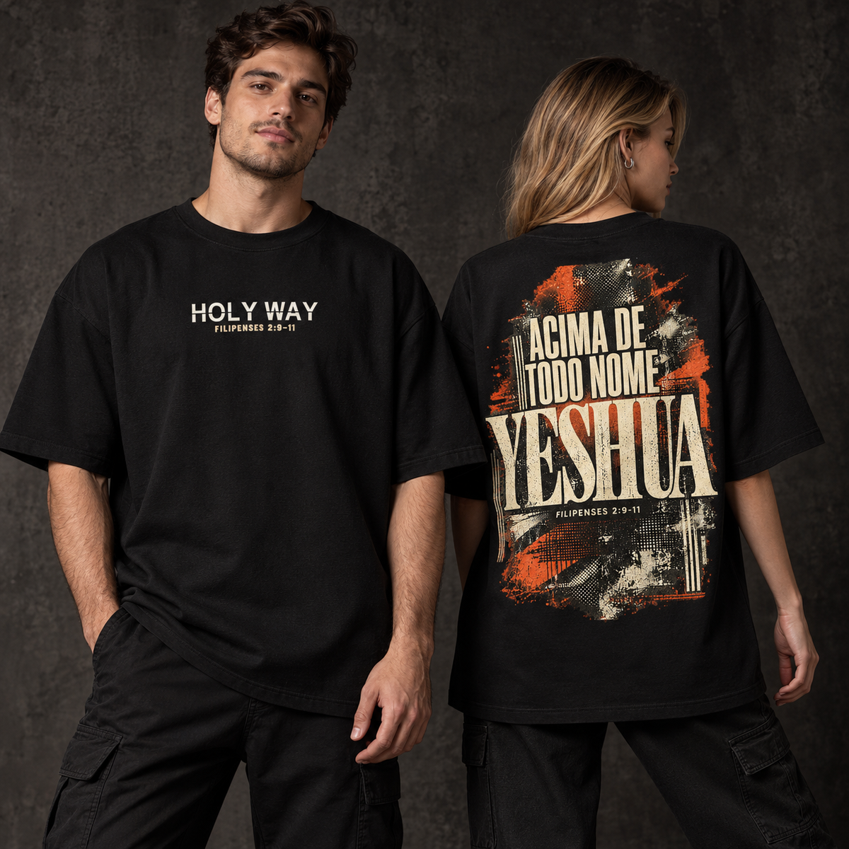 Camiseta Oversized Yeshua — Filipenses 2:9–11 — Oversized Cotton unissex, visual 2 de 2
