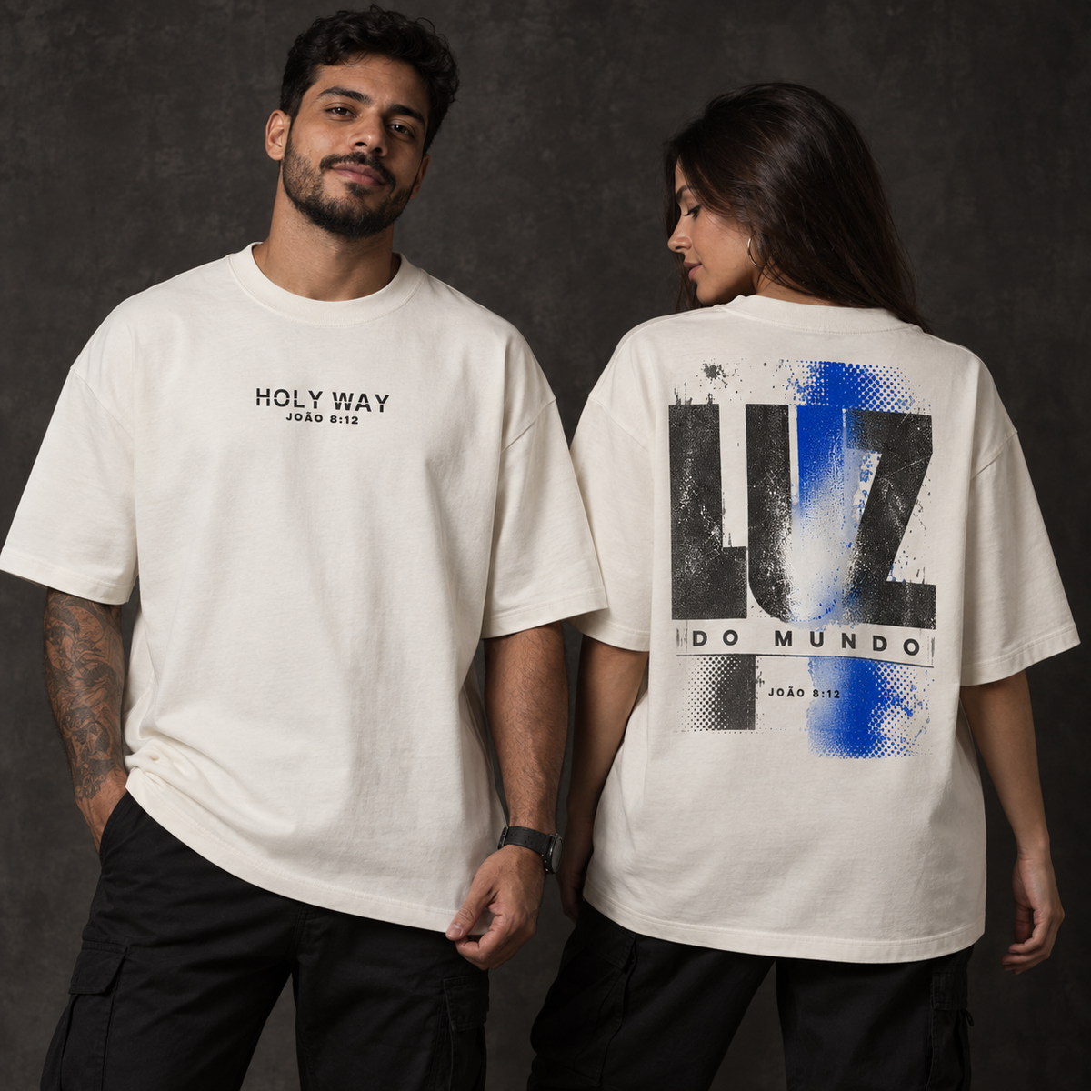 Camiseta Oversized Luz do Mundo — João 8:12 — Oversized Cotton unissex, visual 2 de 2