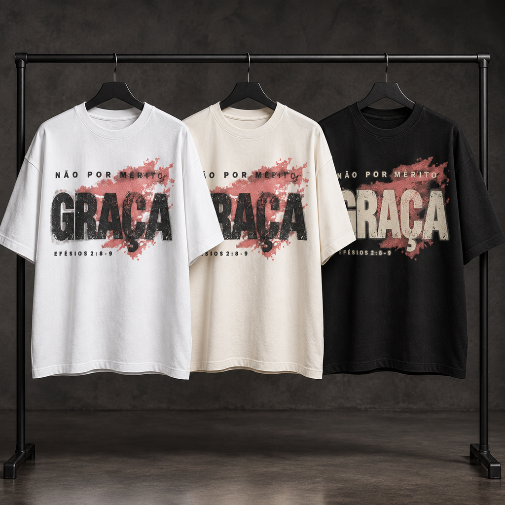 Camiseta Oversized Não por Mérito — Efésios 2:8–9 — Oversized Cotton unissex, visual 3 de 3