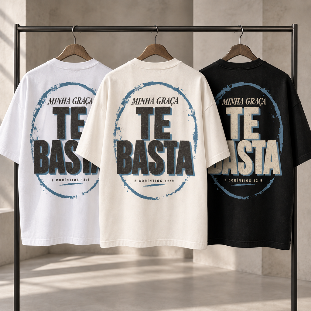 Camiseta Oversized Minha Graça Te Basta — Oversized Cotton unissex, visual 3 de 3