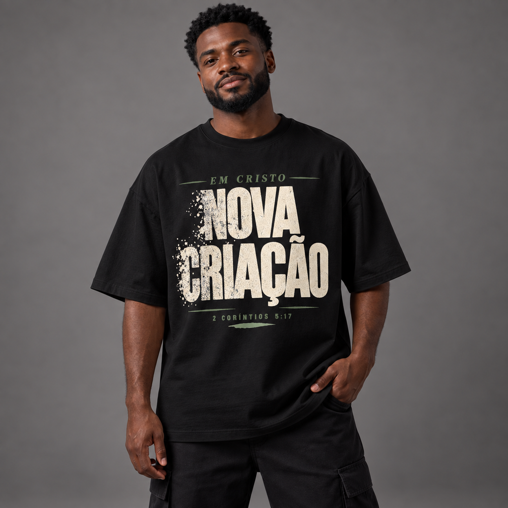 Camiseta Oversized Nova Criação — 2 Coríntios 5:17 — Oversized Cotton unissex, visual 1 de 3