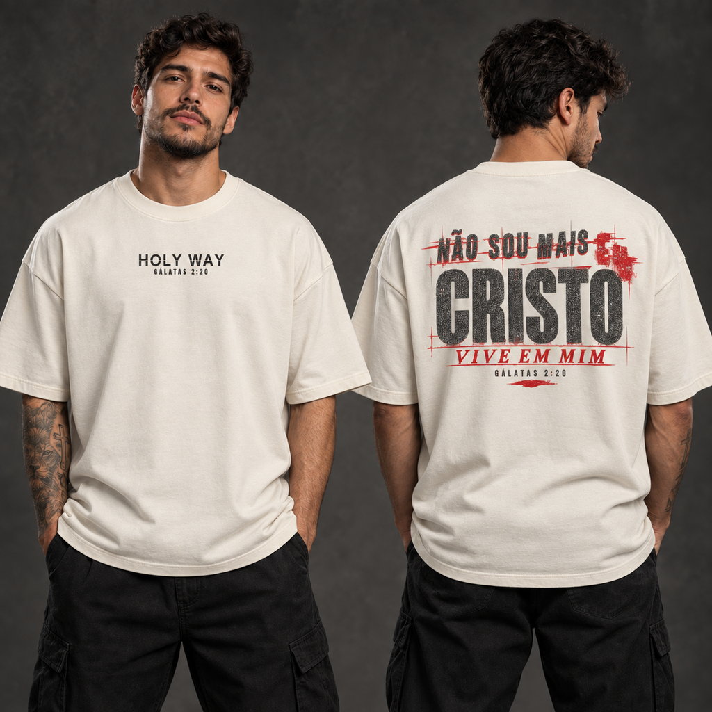 Camiseta Oversized Cristo Vive em Mim — Gálatas 2:20 — Oversized Cotton unissex, visual 1 de 3