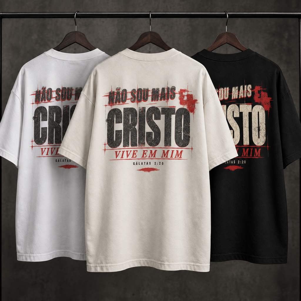 Camiseta Oversized Cristo Vive em Mim — Gálatas 2:20 — Oversized Cotton unissex, visual 3 de 3