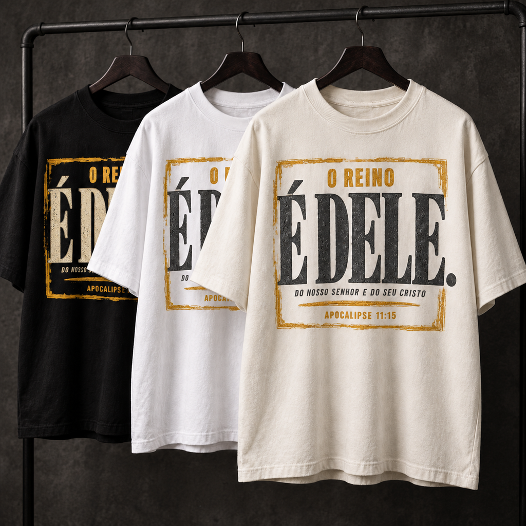 Camiseta Oversized O Reino É Dele — Apocalipse 11:15 — Oversized Cotton unissex, visual 3 de 3