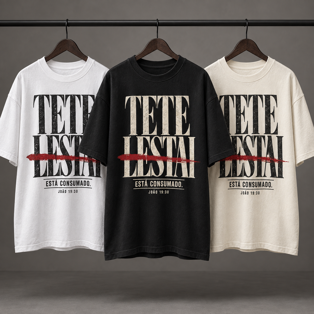 Camiseta Oversized Tetelestai — João 19:30 — Oversized Cotton unissex, visual 3 de 3