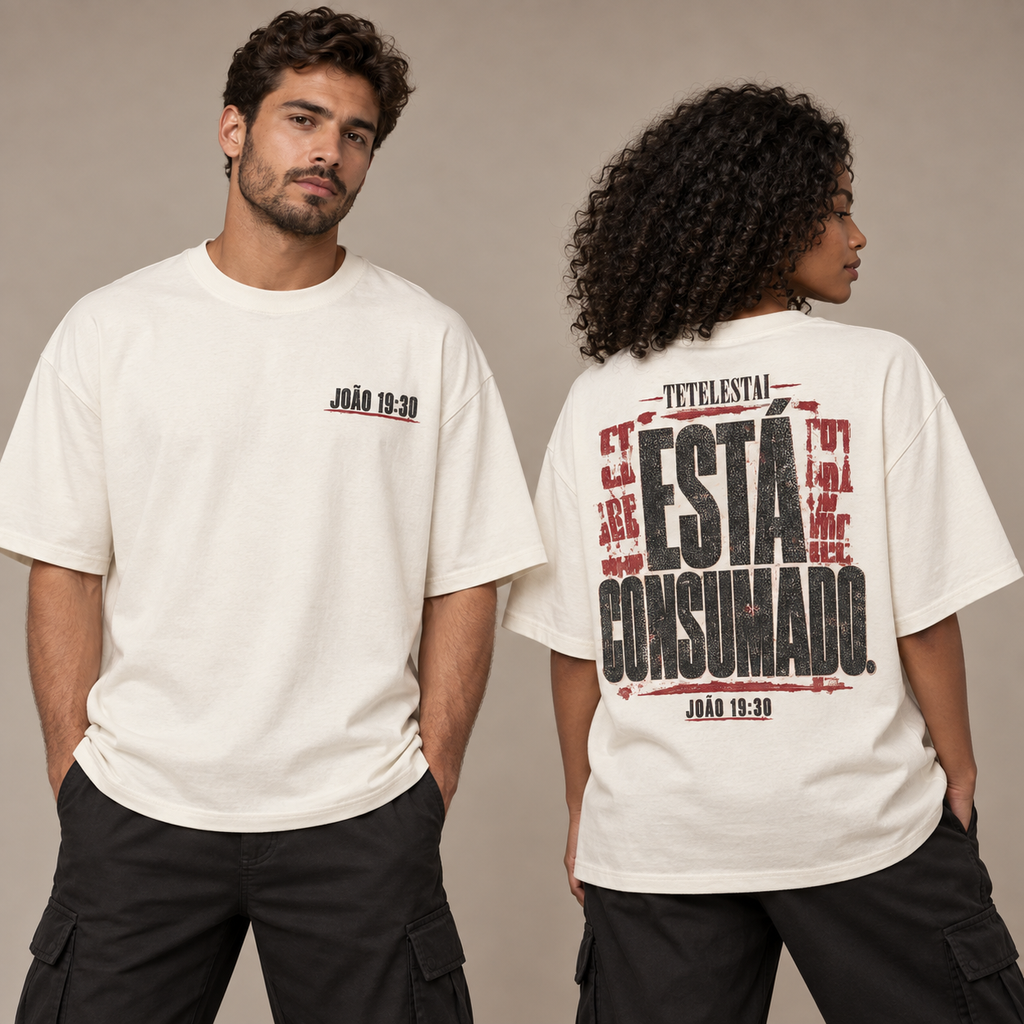 Camiseta Oversized Está Consumado — João 19:30 — Oversized Cotton unissex, visual 2 de 3