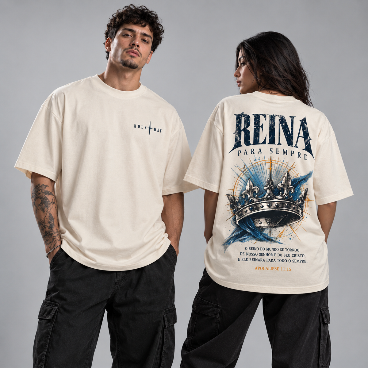 Camiseta Oversized Reina Para Sempre — Oversized Cotton unissex, visual 2 de 4