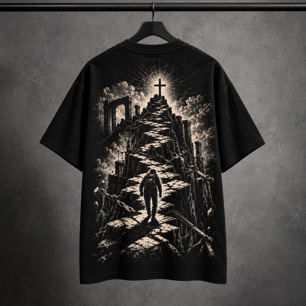 Camiseta Oversized Caminho da Cruz — Oversized Cotton unissex, visual 4 de 4