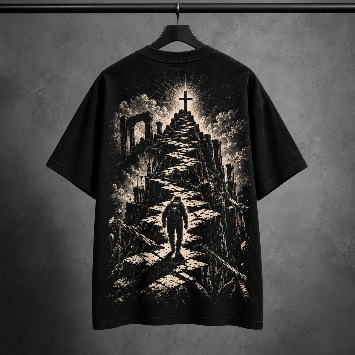 Camiseta Oversized Caminho da Cruz — Oversized Cotton unissex, visual 4 de 4