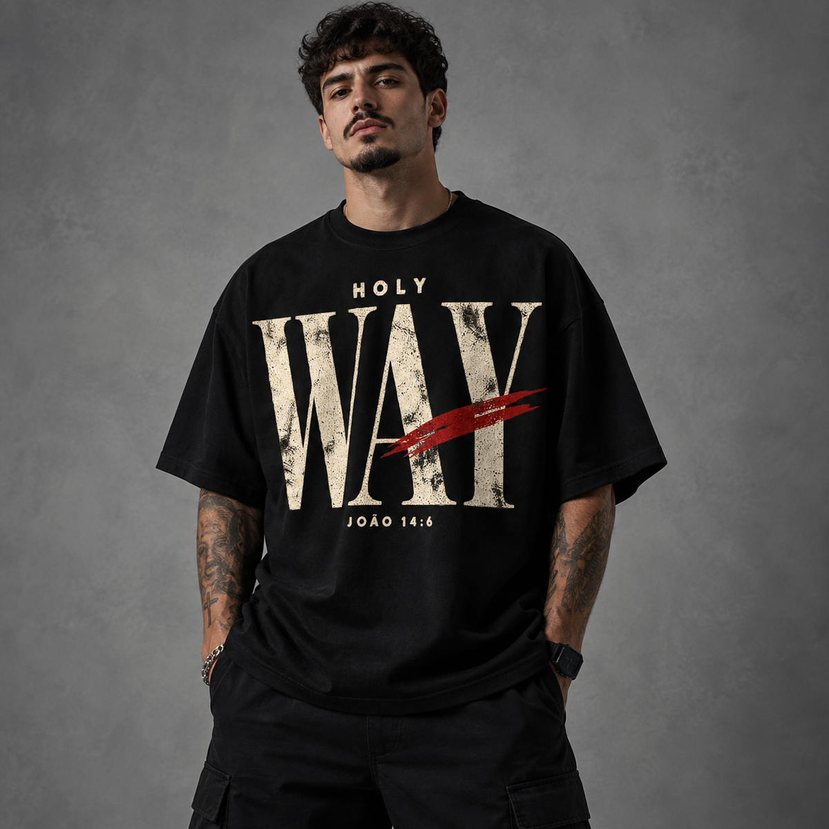 Camiseta Oversized HOLY WAY — João 14:6 — Oversized Cotton unissex, visual 4 de 4
