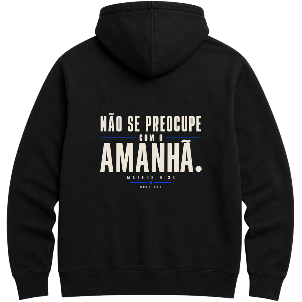 Moletom Hoodie Caminhe com Convicção — Hoodie Essential unissex, estampa frente e/ou costas, visual 4 de 6