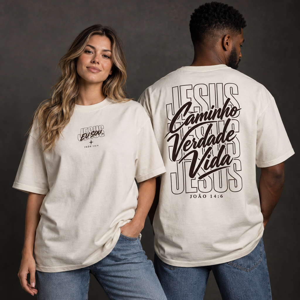 Camiseta Oversized O Caminho, a Verdade e a Vida — João 14:6 — Oversized Cotton unissex, visual 1 de 3
