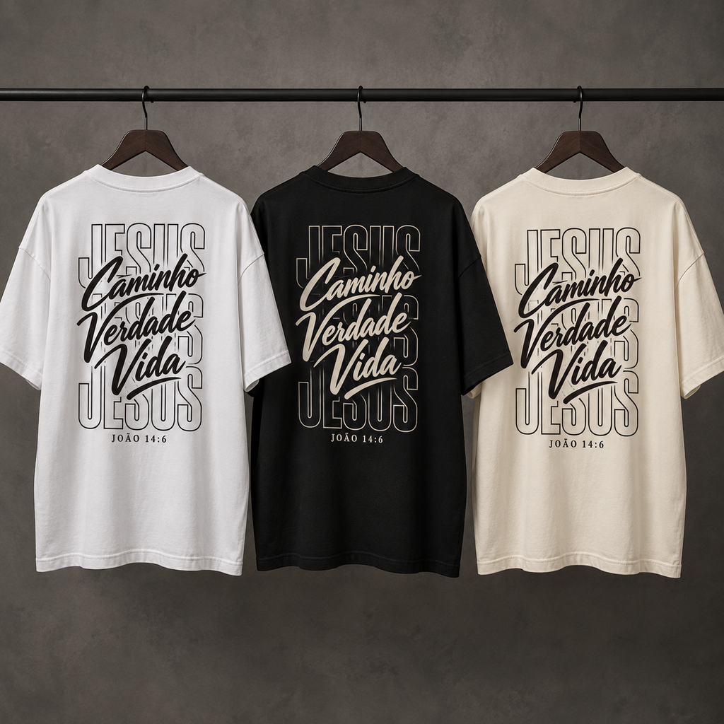 Camiseta Oversized O Caminho, a Verdade e a Vida — João 14:6 — Oversized Cotton unissex, visual 3 de 3
