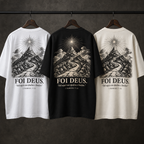 Camiseta Oversized Foi Deus nas cores Branca, Preta e Off-White — costas