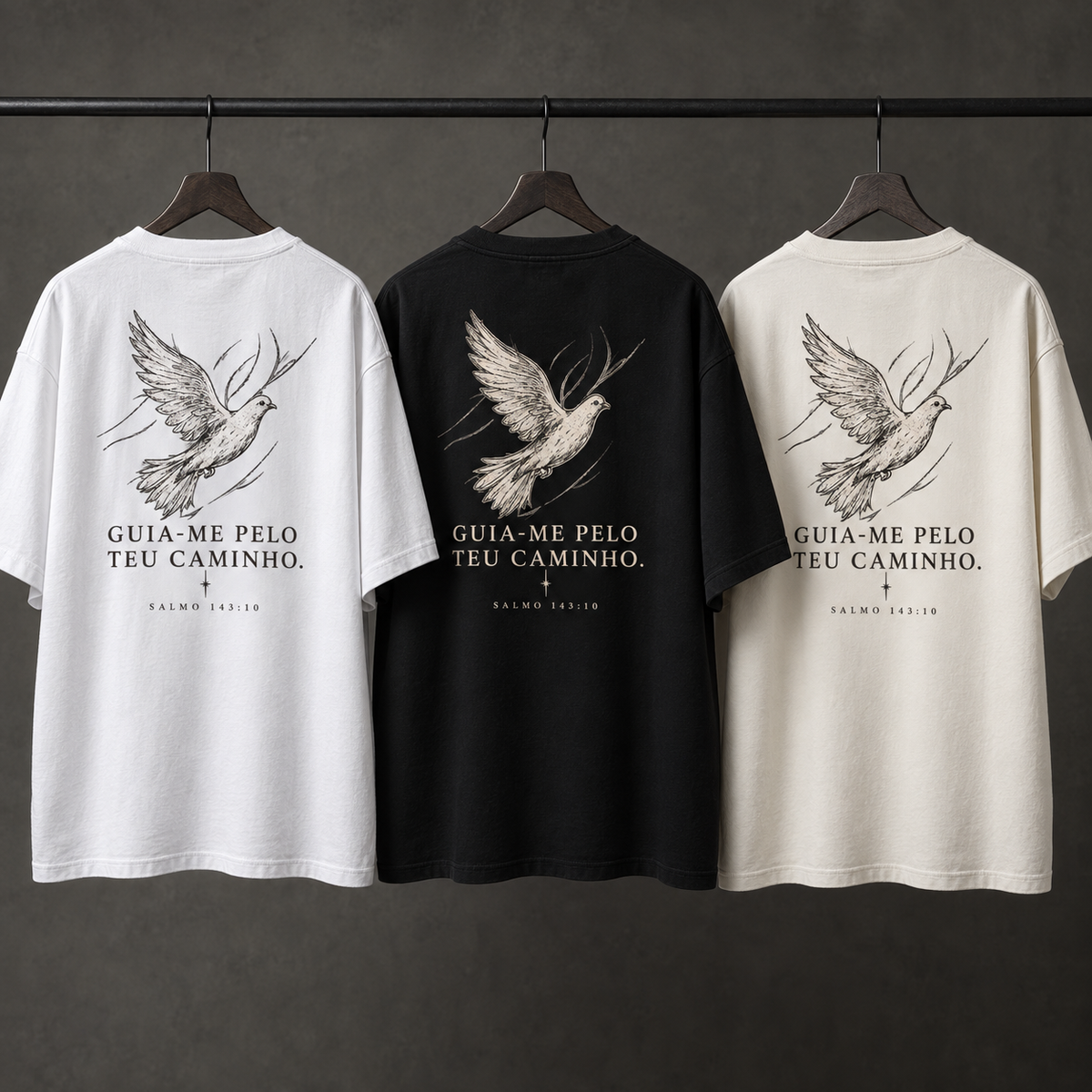 Camiseta Oversized Guia-me pelo Teu Caminho nas cores Branca, Preta e Off-White