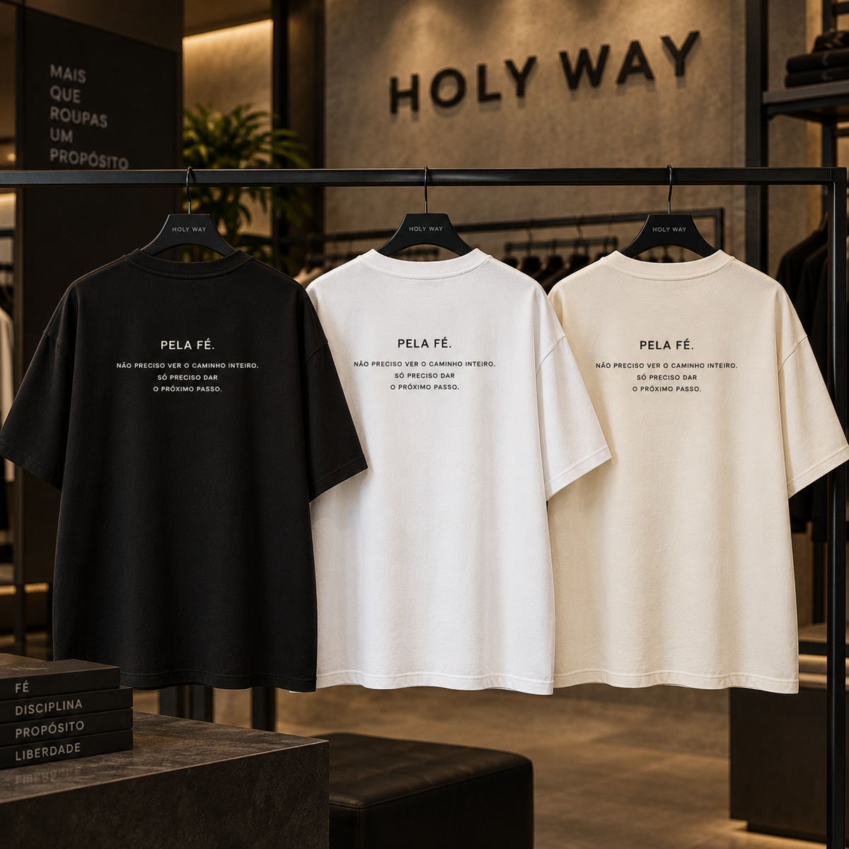 Camiseta Oversized Pela Fé — 2 Coríntios 5:7 — Oversized Cotton unissex, visual 4 de 4