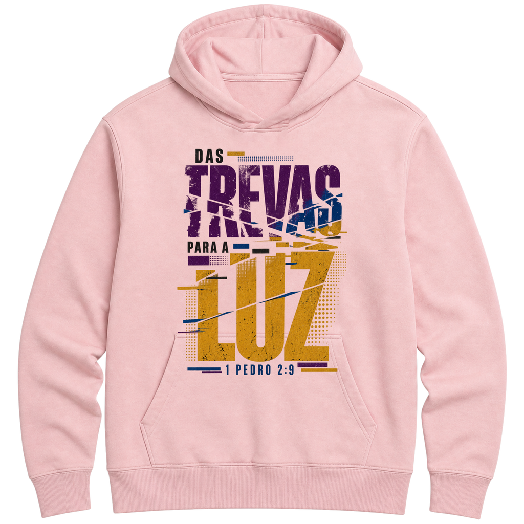 Moletom Hoodie Das Trevas para a Luz — Hoodie Essential unissex, estampa frente e/ou costas, visual 3 de 3