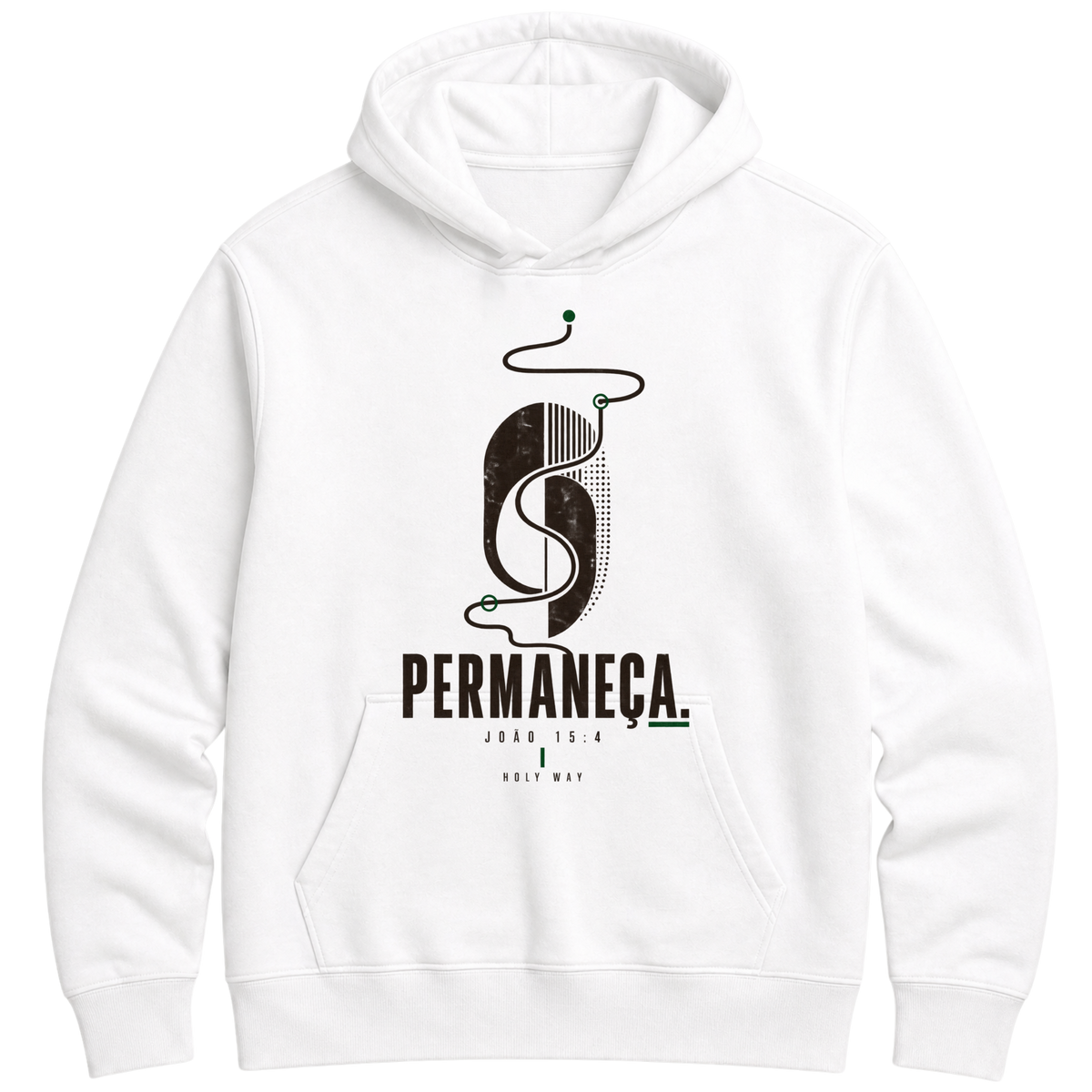 Moletom Hoodie Permaneça — João 15:4 — Hoodie Essential unissex, estampa frente e/ou costas, visual 1 de 3